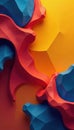 Interlocking geometric forms, saturated hues of red, yellow, and blue , abstract, complex, repeating