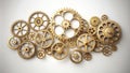 Interlocking golden cogwheels a complex system of mechanical gears. Generative AI Royalty Free Stock Photo
