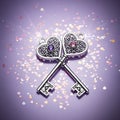 Interlocking Heart-Shaped Keys with Gems Royalty Free Stock Photo