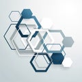 Interlocking hexagonal shapes in varying shades of white, blue, and Royalty Free Stock Photo