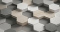 Interlocking hexagonal tiles create a three-dimensional texture in shades of gray, Royalty Free Stock Photo