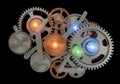 Gears contrasts against a black background, highlighting their intricate Royalty Free Stock Photo
