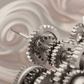 Interlocking metallic gears with smooth, glossy surfaces arranged on a shaft. The Royalty Free Stock Photo