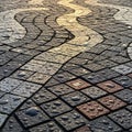 Terlocking paving stones create a wavy pattern in this close up of a wet Royalty Free Stock Photo