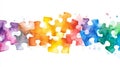 Interlocking puzzle pieces adorned with a watercolor texture, symbolizing connection and diversity in a vivid, abstract