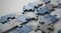 Interlocking puzzle pieces in shades of blue and gray form a geometric pattern. The Royalty Free Stock Photo