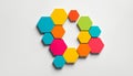 interlocking ring of colorful flat hexagonal geometric shapes on white background Royalty Free Stock Photo