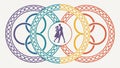 Interlocking Rings with Dancing Figures, Unity and Movement Art, vector design Generative AI Royalty Free Stock Photo