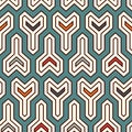 Interlocking three pronged blocks background. Winder keys motif. Ethnic seamless surface pattern with geometric figures.