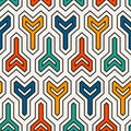 Interlocking three pronged blocks background. Winder keys motif. Ethnic seamless surface pattern with geometric figures.