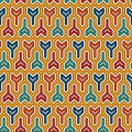 Interlocking three pronged blocks background. Winder keys motif. Ethnic seamless surface pattern with geometric figures.