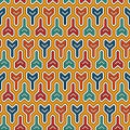 Interlocking three pronged blocks background. Winder keys motif. Ethnic seamless surface pattern with geometric figures.