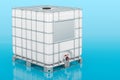 Intermediate bulk container on blue background, 3D rendering