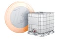 Intermediate bulk container with euro coin, 3D rendering