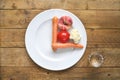 Intermitted fastening, dieting, healthy food concept. Plate with clock face, vegetables,glass of water