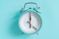intermittent fasting concept - blue alarm clock, top view Royalty Free Stock Photo