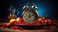 Intermittent Fasting Concept Theme of Fruits With Alarm Clock Background