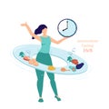 Intermittent Fasting concept 16 8. The woman twists a hoop - plate with food and drinks symbolizing the principle of Royalty Free Stock Photo