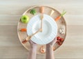 Intermittent fasting IF diet concept with 8-hour clock timer for eating nutritional or keto low carb, high fat and protien Royalty Free Stock Photo