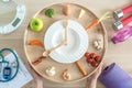 Intermittent fasting IF diet concept with 16:8 hour clock timer for skipping meal and eating keto low carb, high fat food Royalty Free Stock Photo