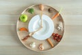 Intermittent fasting IF and keto diet concept with hour clock timer for eating nutritional or ketogenic food low carb Royalty Free Stock Photo
