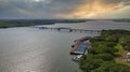 Intermodal cargo port. River transport Royalty Free Stock Photo