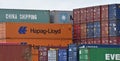 Intermodal containers stacked at container port