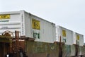 Intermodal freight containers on a train