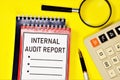 Internal audit report - a text label in the planning folder. Royalty Free Stock Photo
