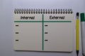 Internal or External write on a book isolated on Office Desk