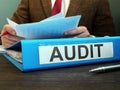 Internal financial audit. Auditor with folder and papers