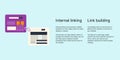 Internal Linking and Link Building Banner on Blue Background. Stylish SEO Banner with Black Text and Colored Icons for Business