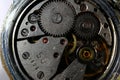 Internal mechanism of old watches. A close-up shot Royalty Free Stock Photo