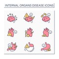 Internal organs disease color icons set