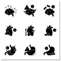 Internal organs disease glyph icons set