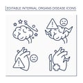 Internal organs disease line icons set