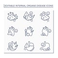 Internal organs disease line icons set
