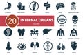 Internal Organs icon set. Contains editable icons internal organs theme such as stomach, heart, eye and more.