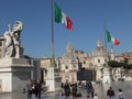 Internal part of the Altar of the Fatherland with the flag of Italy and the monument to Victor Emmanuel II