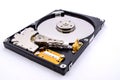 Internal parts of a hard disk isolated on a white background. Close up of Hard disk drive inside view Royalty Free Stock Photo