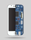 Internal phone device - circuit board, a microprocessor, a variety of chips and other electronic components. It can be
