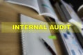Internal Quality Audit paperwork documentations on a desk with reports. Royalty Free Stock Photo