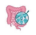 The internal vector.Digestive system,intestine symbol.Viscera, inside organs vector.Microscopic bacterias. microflora, viruses in Royalty Free Stock Photo