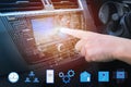 Internal view and automatic self command driving with smartphone,Electric smart car technology Royalty Free Stock Photo