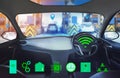 Internal view, Display screen and automatic self driving .Electric smart car technology