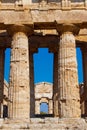Internal view of greek Temple of Hera-II. Paestum, Italy Royalty Free Stock Photo
