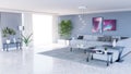 Internal view of an open space with big windows, modern and contemporary style. Living room Royalty Free Stock Photo