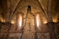 Internal wall of Castel del Monte with arch and marble columns Italy