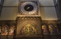 Internal wall, with clock and frescoes, of the cathedral of Santa Maria in Fiore in Florence. Royalty Free Stock Photo