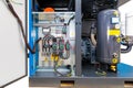 Internal wiring and components of industrial air compressor unit Royalty Free Stock Photo